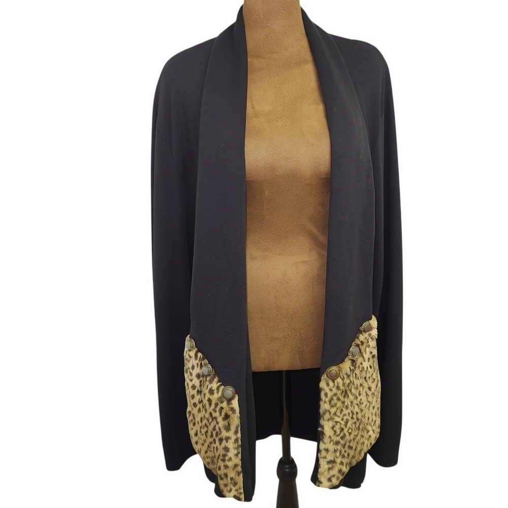 The Icing Cardigan Size 10 Longline Open Cheetah Accents Animal Print 80s